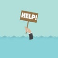 Hand of a Man Holding a Help Sign Asking For Help While Drowning Concept Vector Royalty Free Stock Photo