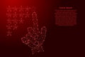 Hand man with index finger putting down rating stars from futuristic polygonal red lines and glowing stars for banner, poster,