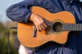 The hand of a man playing classical guitar Royalty Free Stock Photo