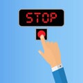 Hand of a man pushing stop button, people and technology concept Royalty Free Stock Photo