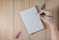 Hand of man use pencil writing `TO DO LIST` on white notebook on wooden table Royalty Free Stock Photo