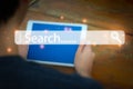 Hand man using tablet and Searching browsing data on the Internet online.network Royalty Free Stock Photo