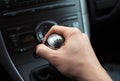 Hand on manual gear shift knob