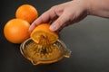 In hand manual juicer with oranges