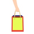 Hand with many shopping bag. Sales and shopping concept.
