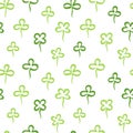 Hand marker drawn clover leaves, shamrock seamless pattern