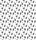 Hand marks seamless pattern. Scattered hand drawns loops and dots, simple ink drawing repeated texture. Black and white