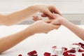 Hand massage closeup, acupressure Royalty Free Stock Photo