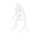 Hand massage line art contour, image of basic hand massage movements, hand and body health, concept of care for women`s hands
