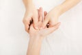 Hand massage closeup, acupressure Royalty Free Stock Photo