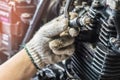 Hand of Mechanic Check and a spark plugs . maintenance selecti Royalty Free Stock Photo