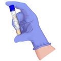 Hand in medical glove with tube test Coronavirus 2019-nCoV swab Sample. Positive blood test result for Covid 19 virus Corona virus Royalty Free Stock Photo