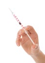 Hand with medical insulin syringe ready for injection Royalty Free Stock Photo