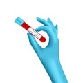 Hand in medical latex glove holding test tube with blood sample for COVID-19 test. Test Coronavirus Covid-19, corona virus disease Royalty Free Stock Photo