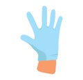 Hand in medical rubber gloves. Illustration of safety measures against covid-19 virus. Person puts on gloves