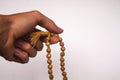 Hand meditation on Japa Mala Tulsi Beads