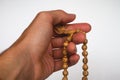 Hand meditation on Japa Mala Tulsi Beads