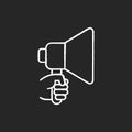 Hand with megaphone chalk white icon on black background Royalty Free Stock Photo