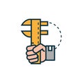 Hand with metal caliper work tools engineering icon