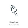 Hand mic outline vector icon. Thin line black hand mic icon, flat vector simple element illustration from editable music and media Royalty Free Stock Photo