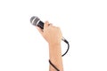 Hand with a microphone isolated on white background Royalty Free Stock Photo