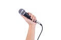 Hand with a microphone isolated on white background Royalty Free Stock Photo