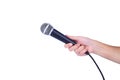 Hand with a microphone isolated on white background Royalty Free Stock Photo