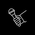 Hand with Microphone line vector icon on black background Royalty Free Stock Photo