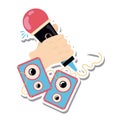 Hand with microphone and pair of speakers sticker Vector Royalty Free Stock Photo