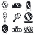 Hand mirror icons set, simple style