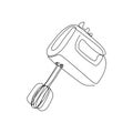 Hand mixer continuous line drawing. One line art of home appliance, kitchen, electrical, food processor, spar.