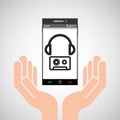 Hand mobile phone headphone cassette music Royalty Free Stock Photo