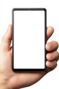 Hand Model Displaying a Blank Smartphone Screen and Gadgets for App Mock Presentation Showcase Royalty Free Stock Photo