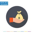 Hand and money bag - Bitcoin flat icon