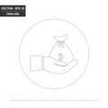 Hand and money bag - Bitcoin thin line flat icon Royalty Free Stock Photo