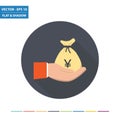 Hand and money bag - Japanese yen flat icon Royalty Free Stock Photo