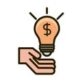 Hand with money bulb creativity business financial investing line and fill icon