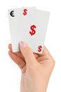 Hand and money cards Royalty Free Stock Photo