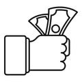 Hand money cash bribery icon, outline style