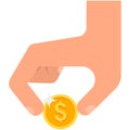 Hand with money coin icon vector, bank donate or charity