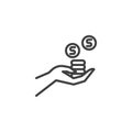 Hand with money coins line icon Royalty Free Stock Photo