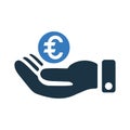 Hand money, Euro payment line icon. Editable vector isolated on a white background Royalty Free Stock Photo