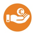 Hand money, Euro payment line icon. Orange version vector Royalty Free Stock Photo