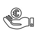 Hand money, Euro payment line icon. Outline vector design Royalty Free Stock Photo