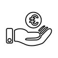 Hand money, Euro payment line icon. Outline vector