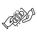 Hand money exchange icon, outline style