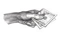 Hand with money, pencil drawing