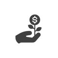 Hand with a money plant vector icon Royalty Free Stock Photo