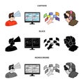 Hand, monitor, headphones, woman .Virtual reality set collection icons in cartoon,black,monochrome style vector symbol