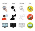 Hand, monitor, headphones, woman .Virtual reality set collection icons in cartoon,black,outline,flat style vector symbol